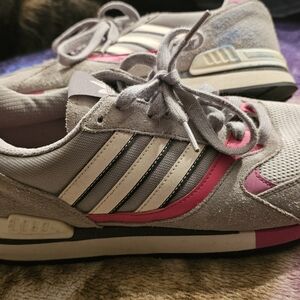 Adidas Men's Gray and Pink Striped Sneakers
